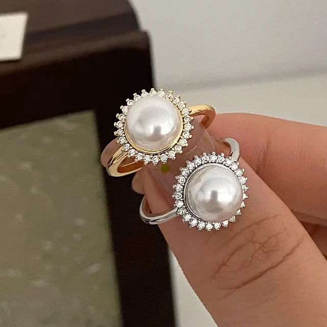 Round Pearl Adjustable Fashion Ring