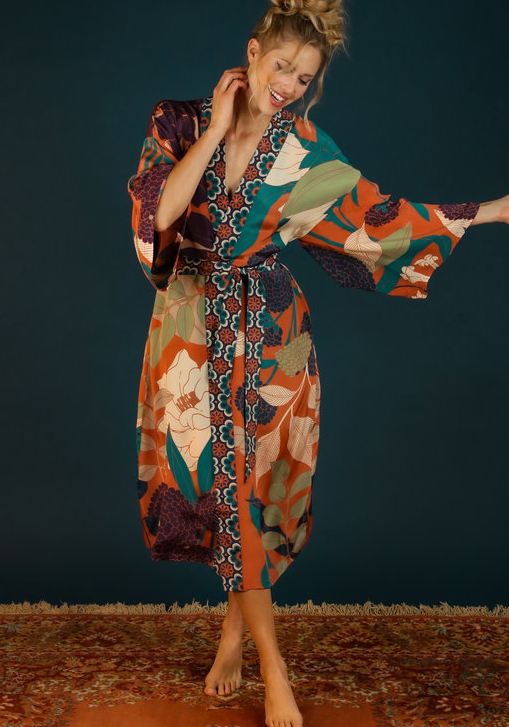 Winter Floral Kimono Gown