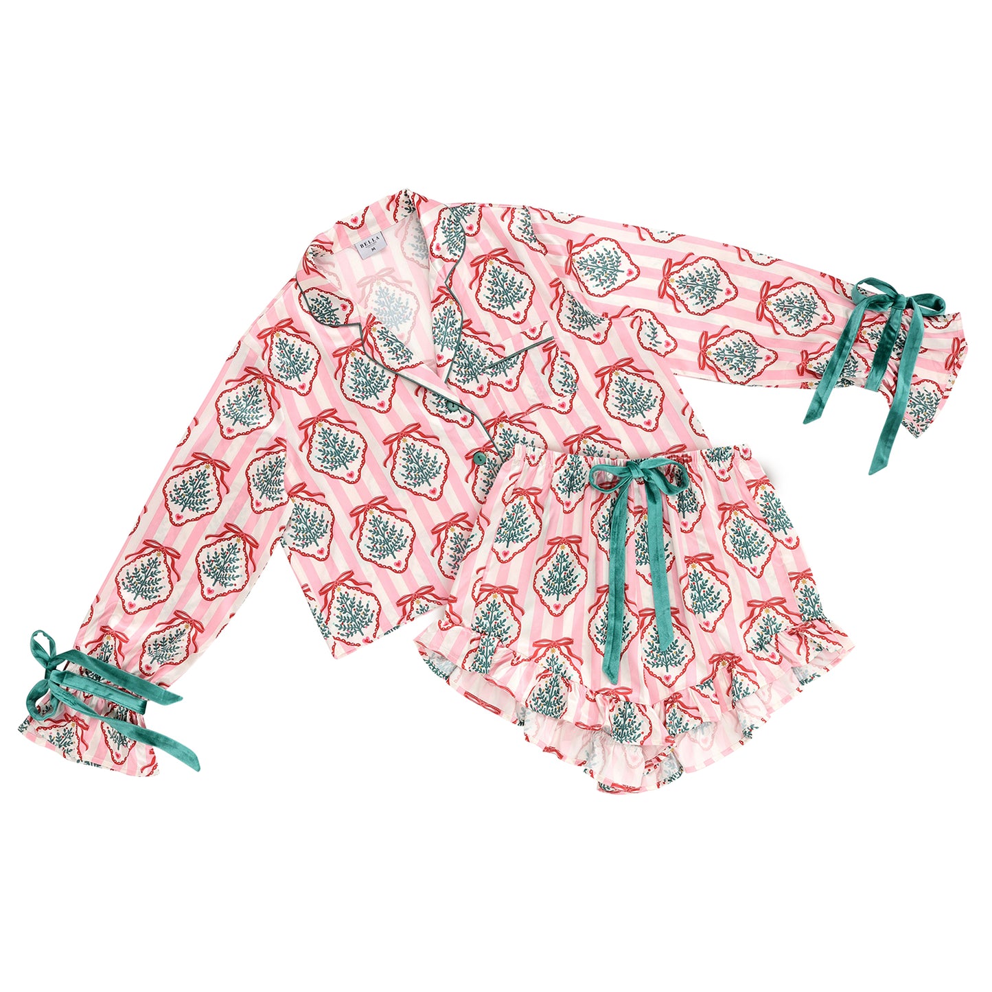 Crop Ruffle Short  Stripe Doily Pajamas