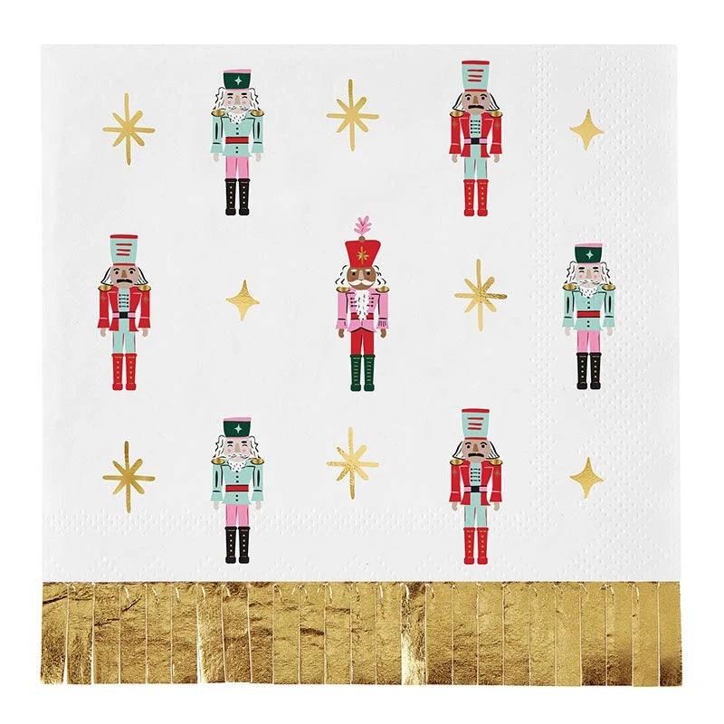 Foil Fringe Beverage Napkins - Nutcrackers - 20ct