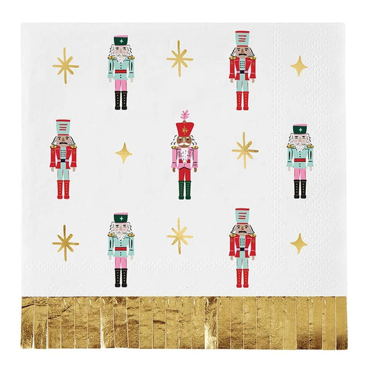 Foil Fringe Beverage Napkins - Nutcrackers - 20ct