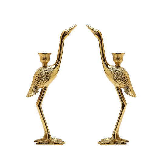 Crane Candle Holder w/ Antiqued Gold Finish (Set of 2)
