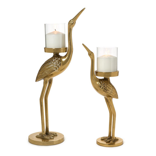 Crane Candle Holder w/Antiqued Gold Finish ( 2 Sizes)