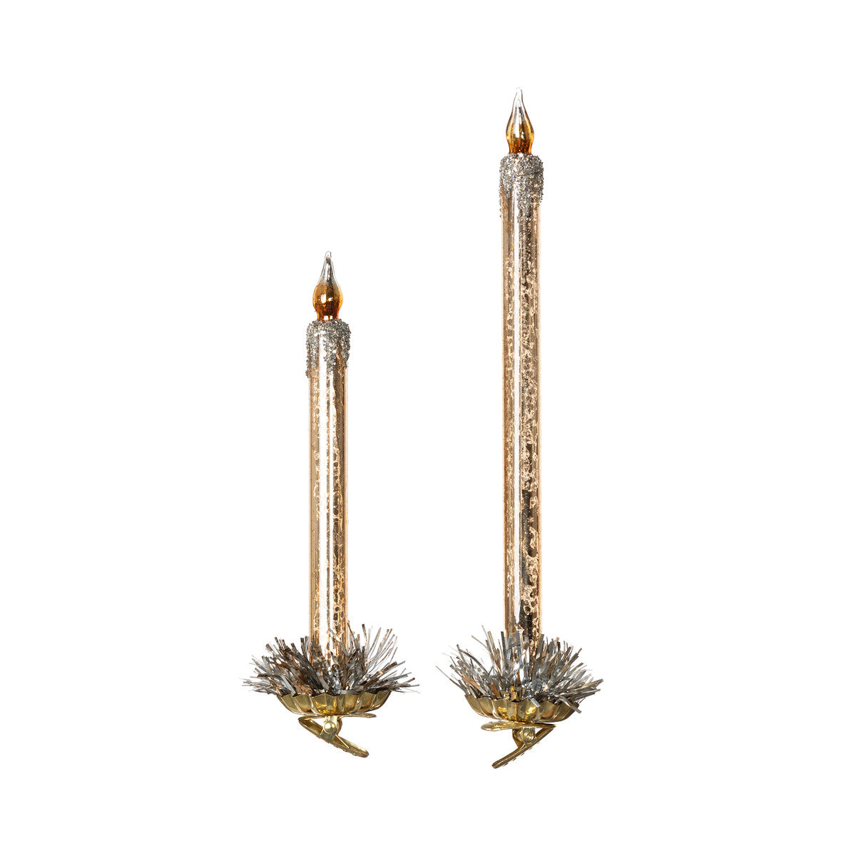 Frosted Gold Glass Taper Candle Clip-on Ornament (Set of 2)