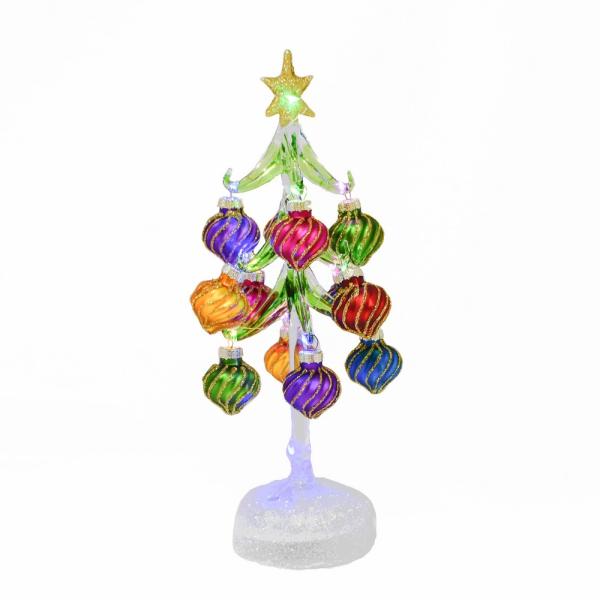 Green Glass LED Tree w/Spiral Ornaments