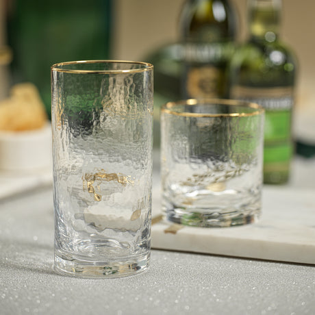 Negroni Hammered Double Old Fashioned Glass - Clear w/Gold Rim