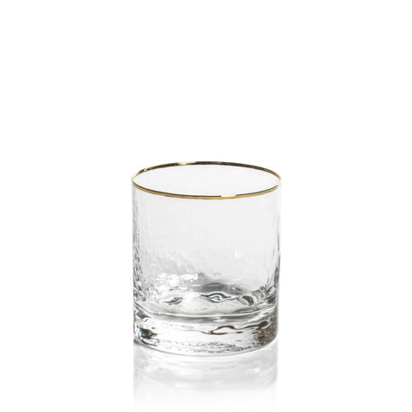 Negroni Hammered Double Old Fashioned Glass - Clear w/Gold Rim