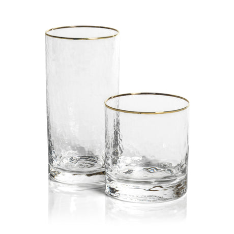 Negroni Hammered Double Old Fashioned Glass - Clear w/Gold Rim
