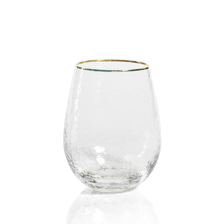 Negroni Hammered Stemless All Purpose Glass - Clear w/Gold Rim