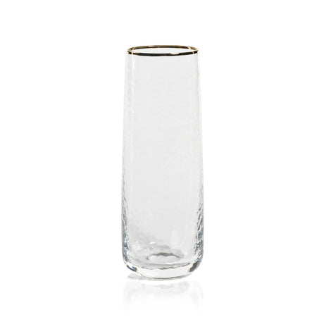 Negroni Hammered Stemless Flute - Clear w/Gold Rim