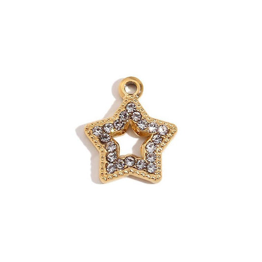 Hollow CZ Star Charm For Charm Necklace