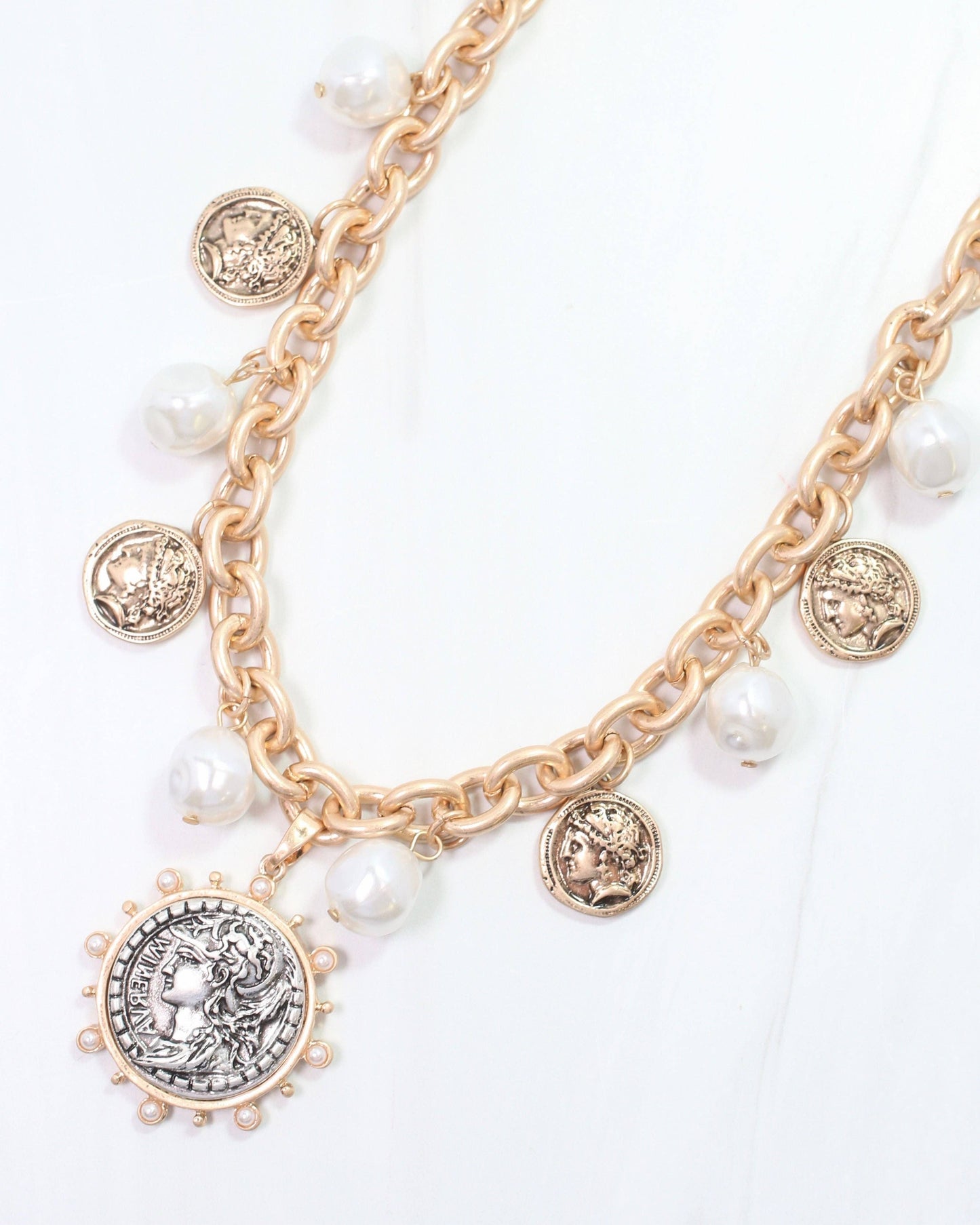 Victoria Charm Necklace Worn Gold: Default