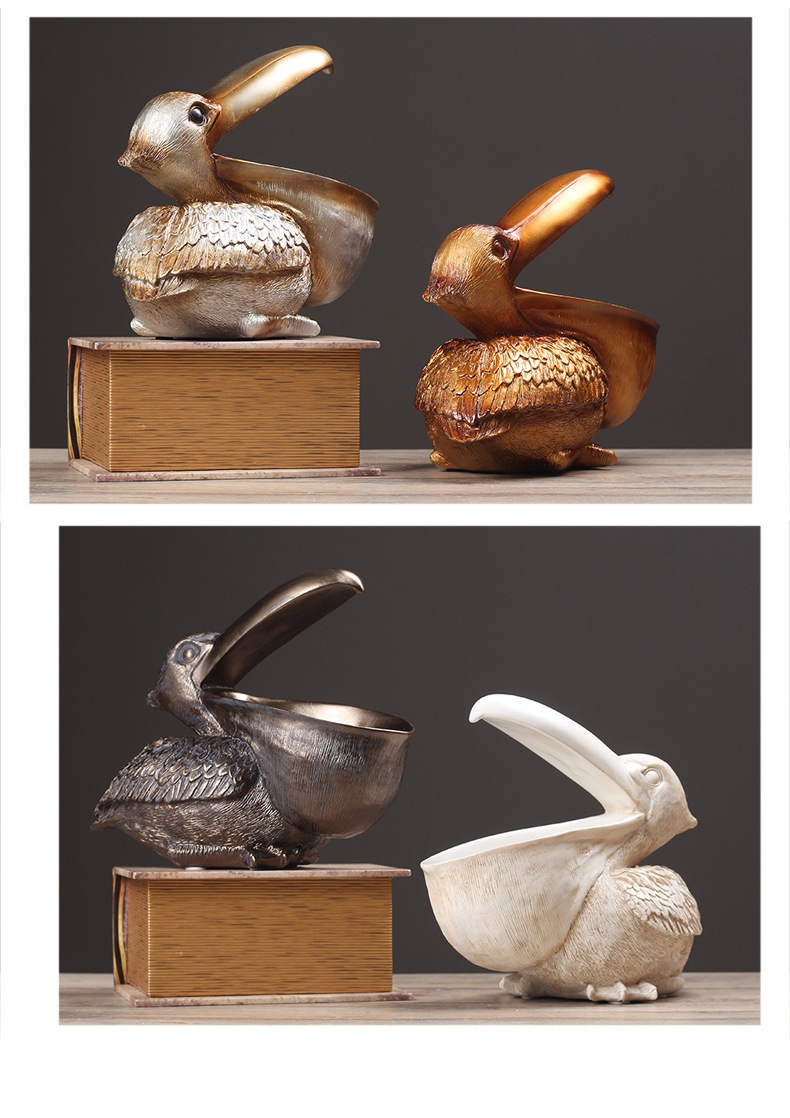 Pelican Resin Storage Bowl Animal Sculpture Home Decor: Dark Green