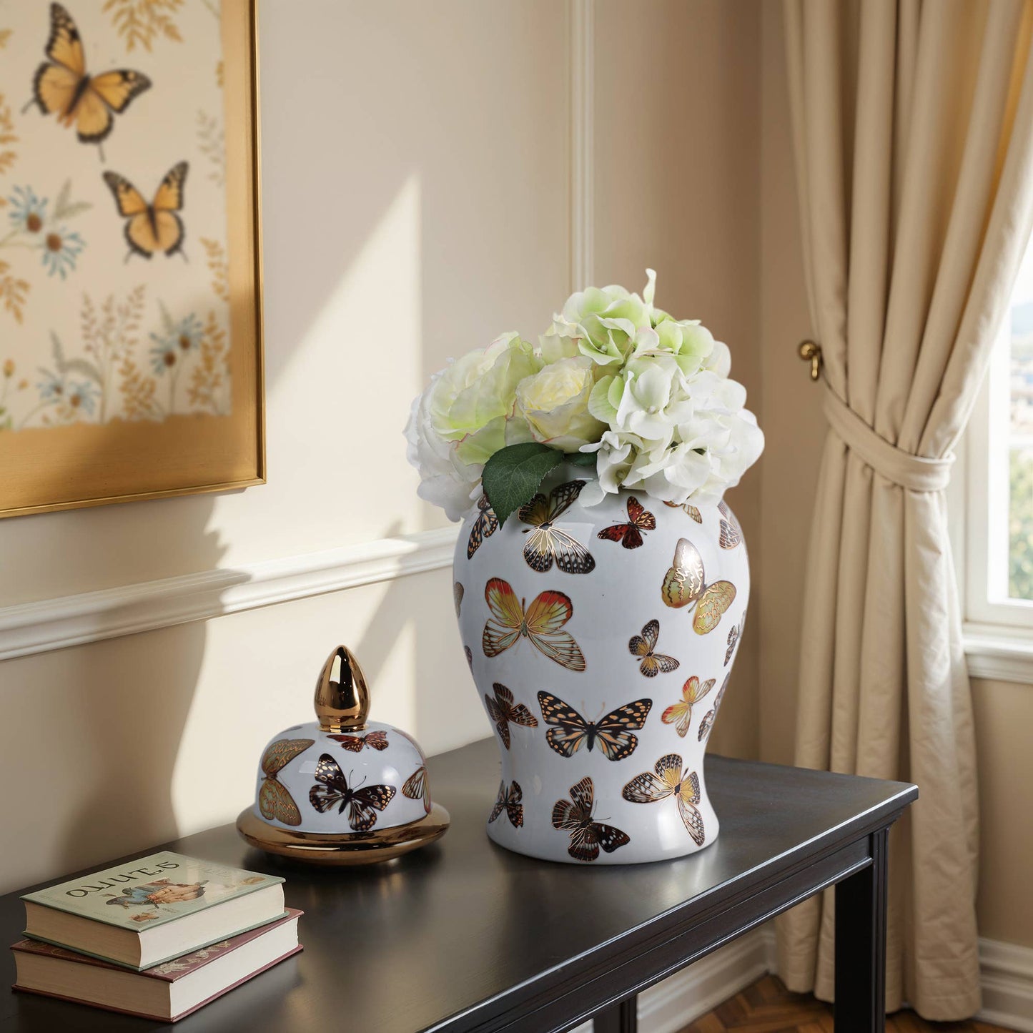 Multicolor 14x7 in. Ceramic Glam Temple Jar with Butterflies