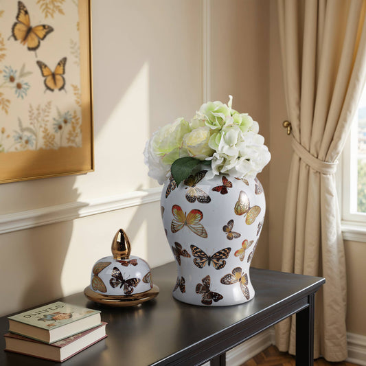 Multicolor 14x7 in. Ceramic Glam Temple Jar with Butterflies
