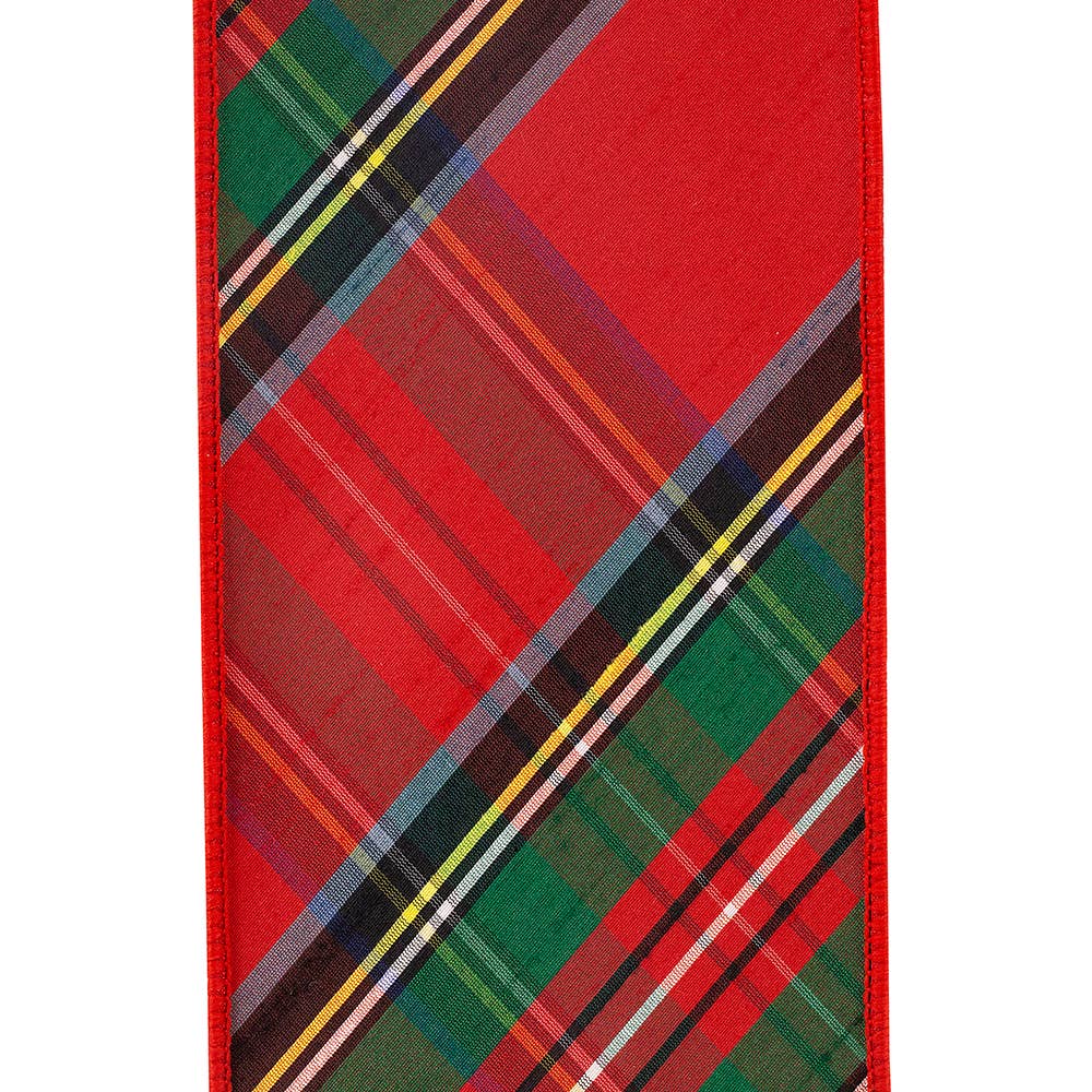 Plaid Dupioni Classic Diagonal Luxe, Red, 4 In, 5 Yards