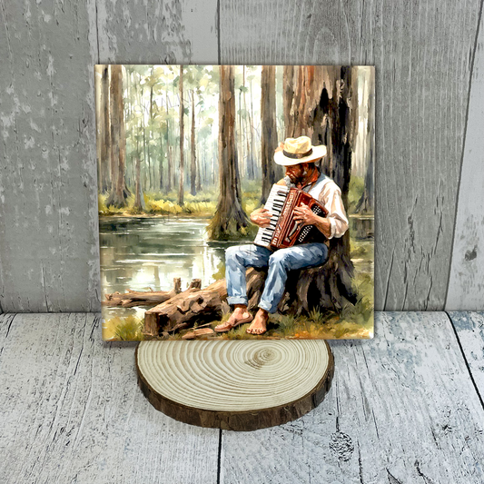 Louisiana, Artwork, Accordion Player, Ceramic tile: 4"x4"