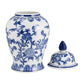 Blue 18 in. Ceramic Chinoiserie Temple Jar with Bird/Flower