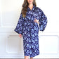 Navy Fan Satin Robe: Large/Extra Large