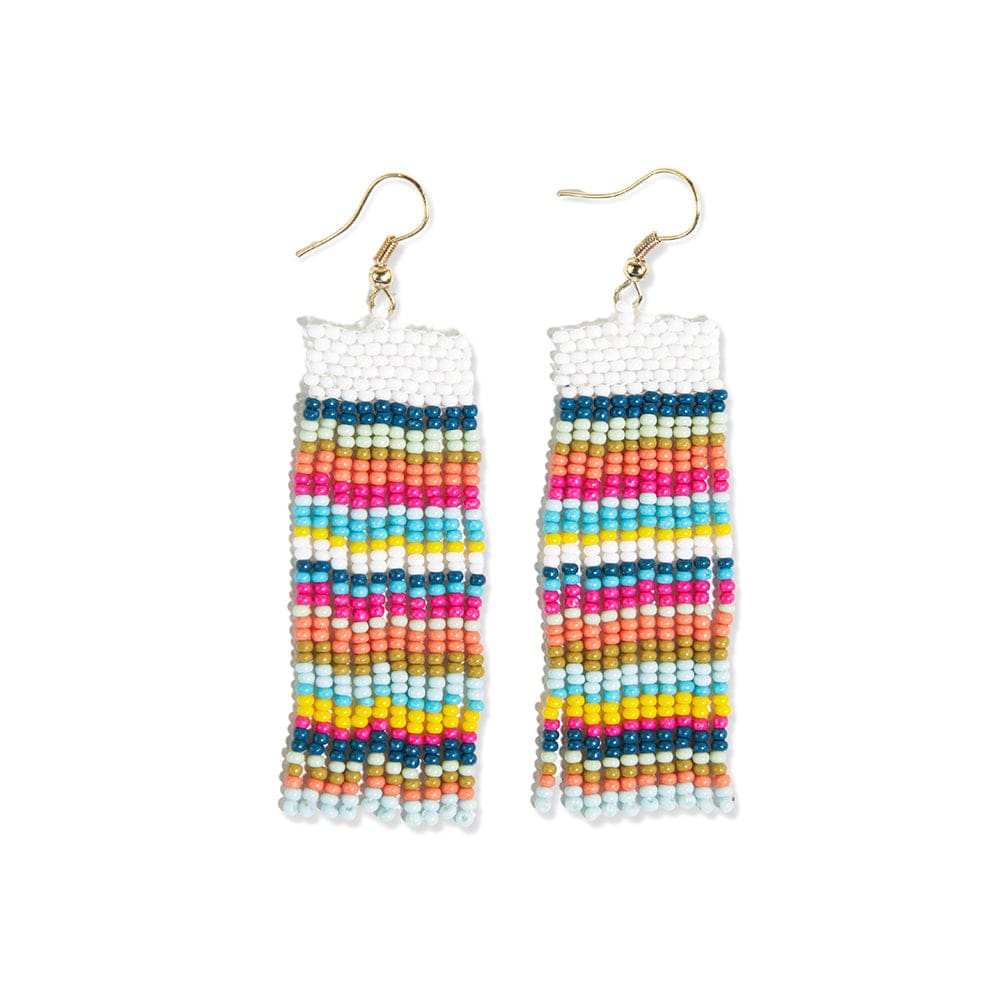 Adaline Horizontal Stripes Beaded Fringe Earrings Multicolor