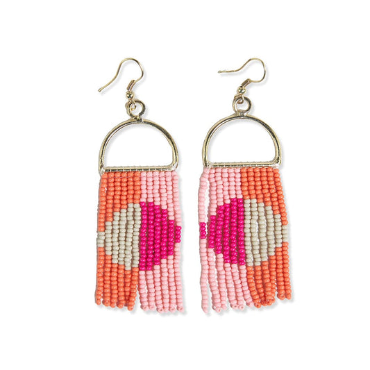 Allison Half Circle Color Block Beaded Fringe Earrings Hot Pink