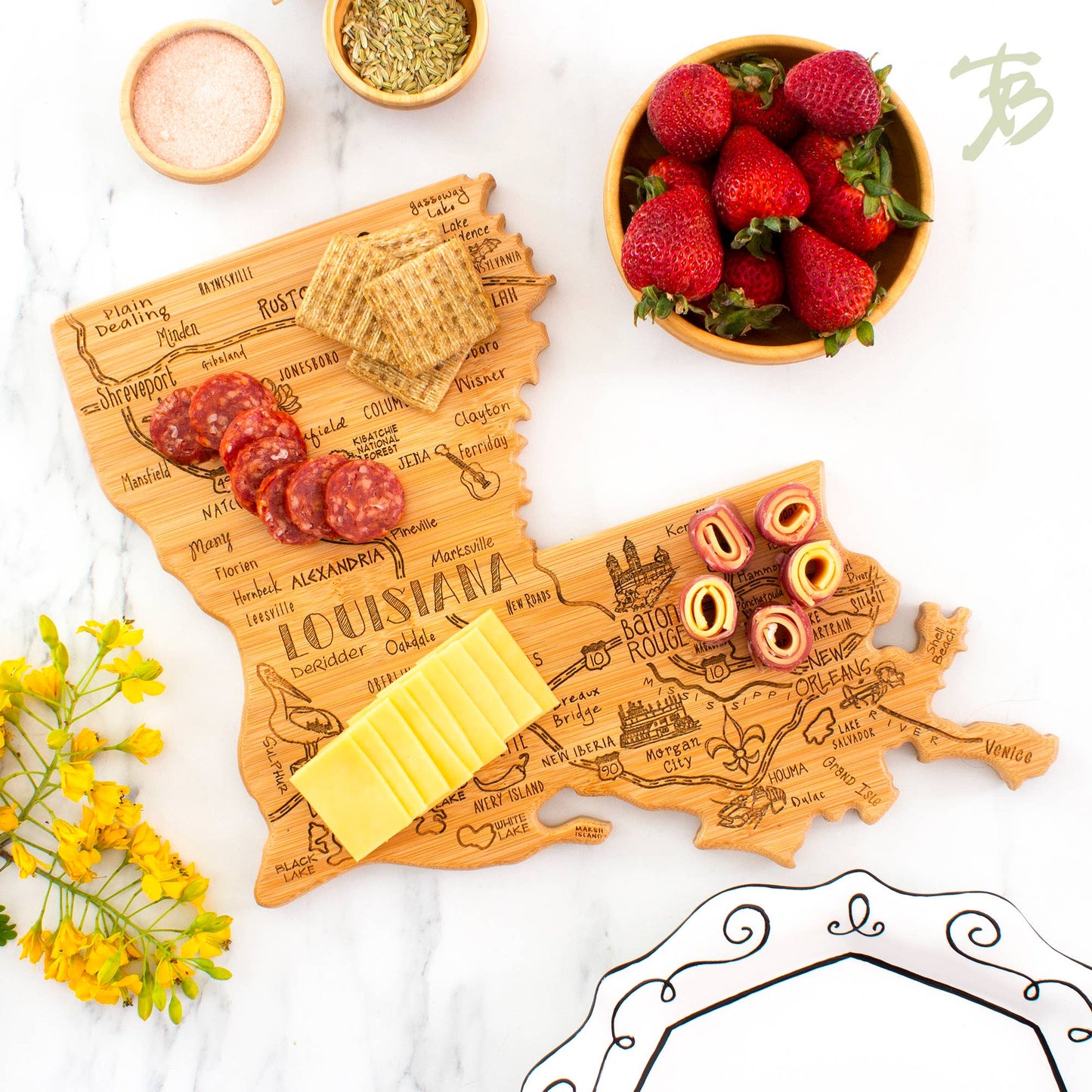 Destination Louisiana Cutting Board with Engraved Artwork