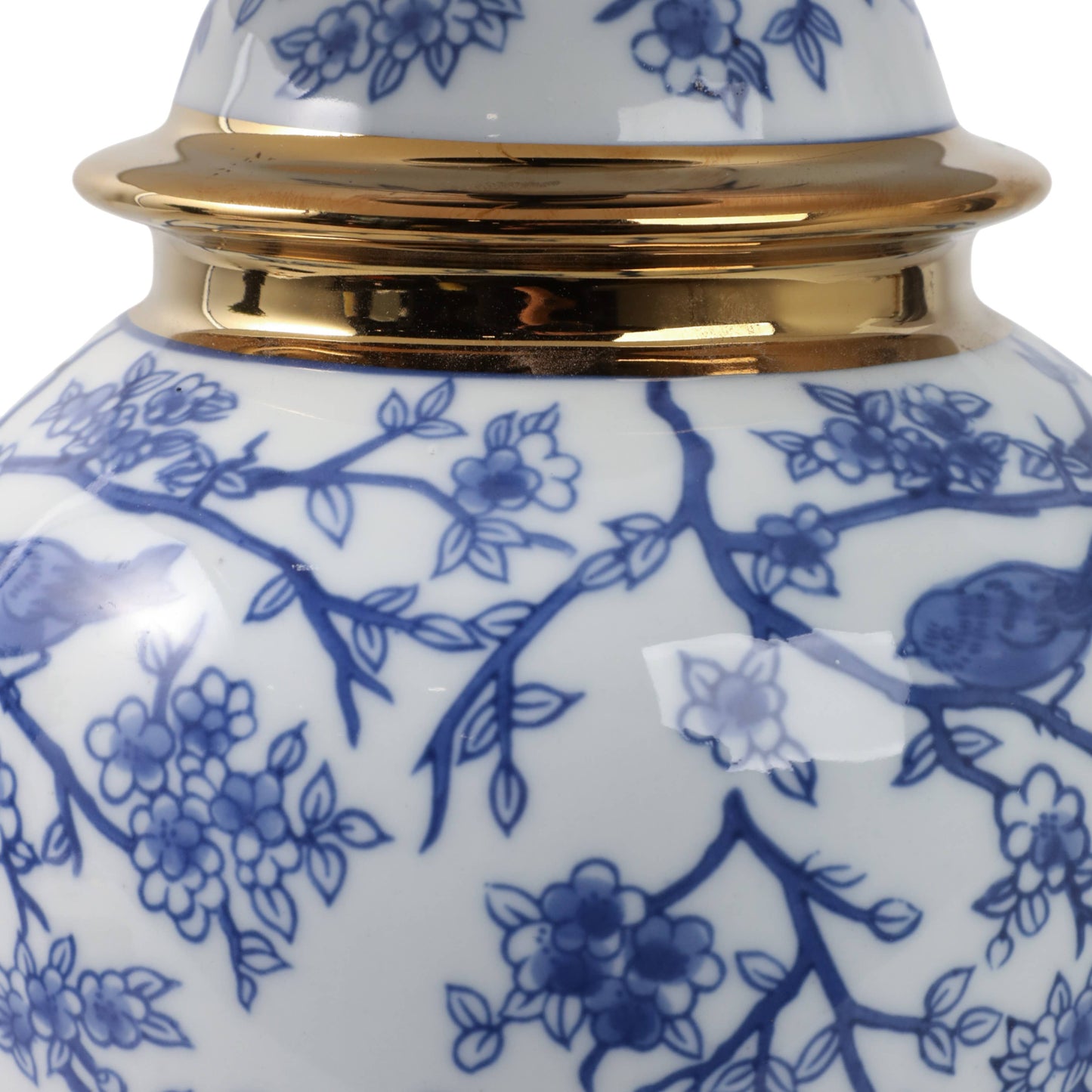 Table Lamp - Blue Ceramic Chinoiserie Floral Birds, 19 in.