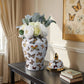 Decorative Temple Jar - White Ceramic Butterflies, 18 in.
