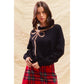 SEQUINS RIBBON CHRISTMAS HOLIDAY SWEATER TOP: BLACK/GOLD / XL
