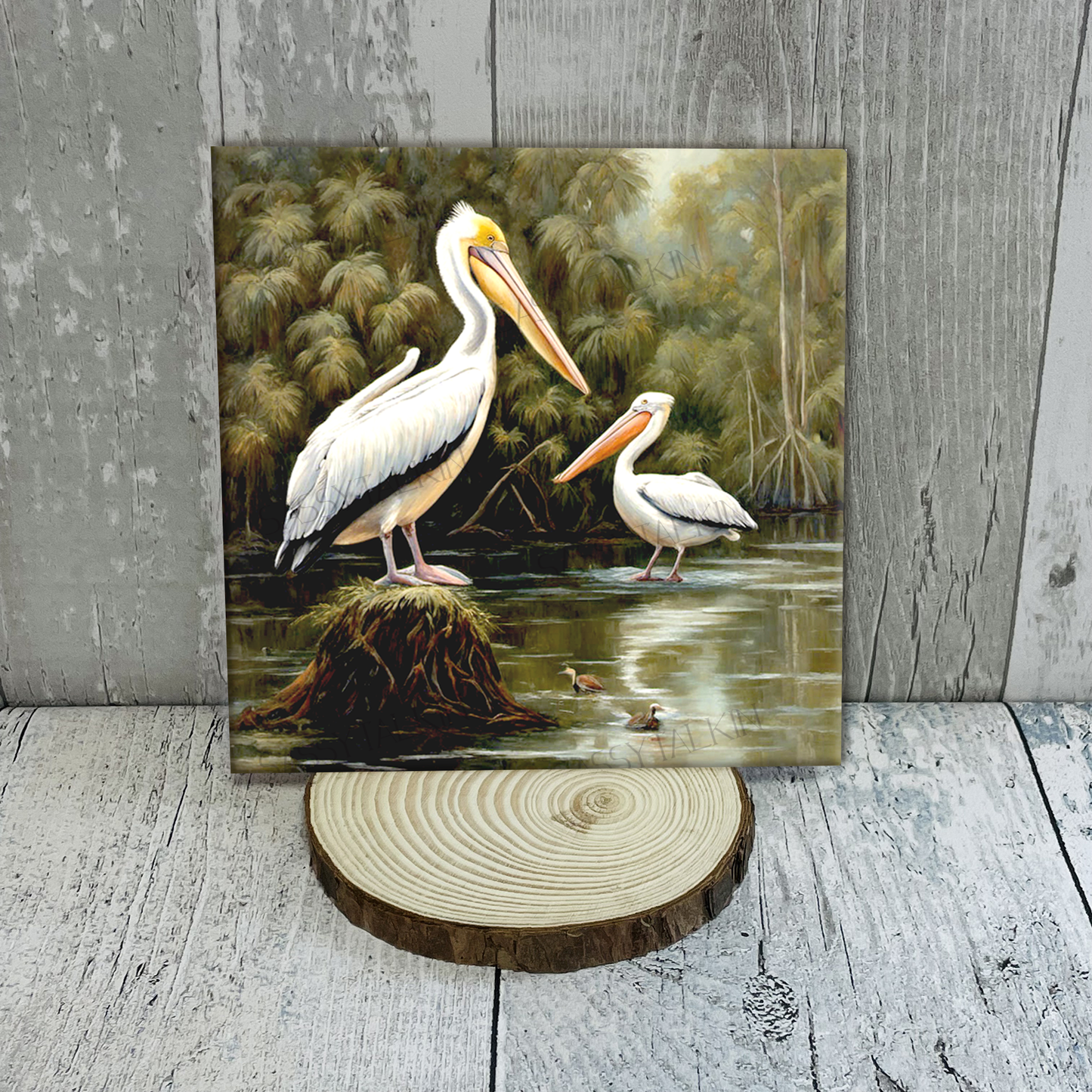 Louisiana, Artwork, Pelican, Ceramic tile: 6"x6"