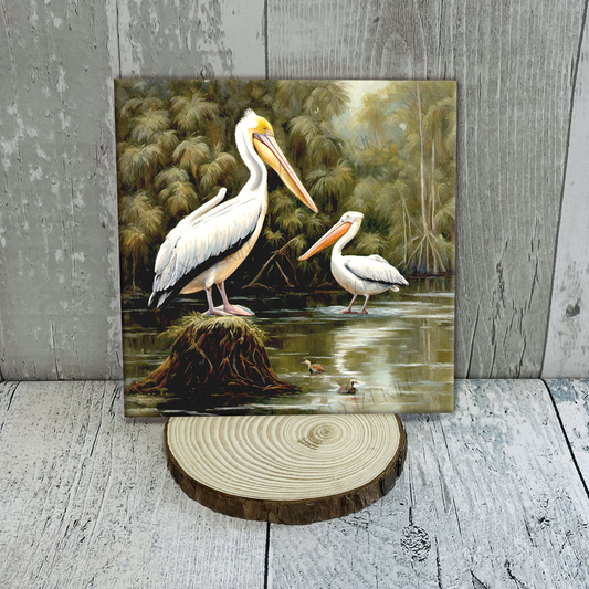 Louisiana, Artwork, Pelican, Ceramic tile: 6"x6"