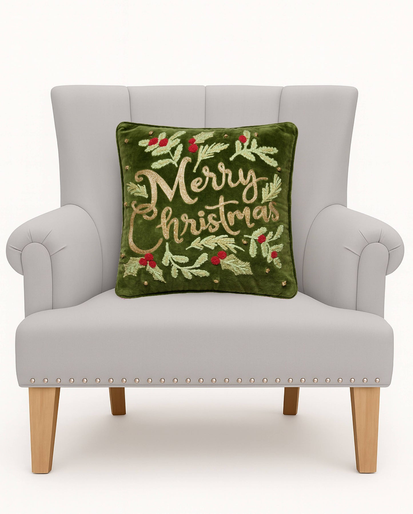 Merry Christmas Embroidered Pillow