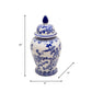 Blue 18 in. Ceramic Chinoiserie Temple Jar with Bird/Flower
