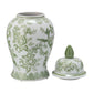 14 in. Green/White Bird and Flower Temple Chinoiserie Jar