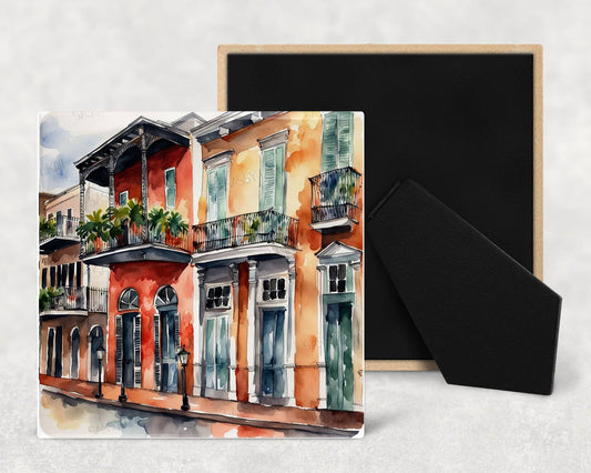 Louisiana, Artwork, French Quarter House, Ceramic tile: 4"x4"