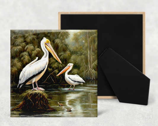 Art tile, CJ, Pelican, 4"x4", easel or plain: Easel back