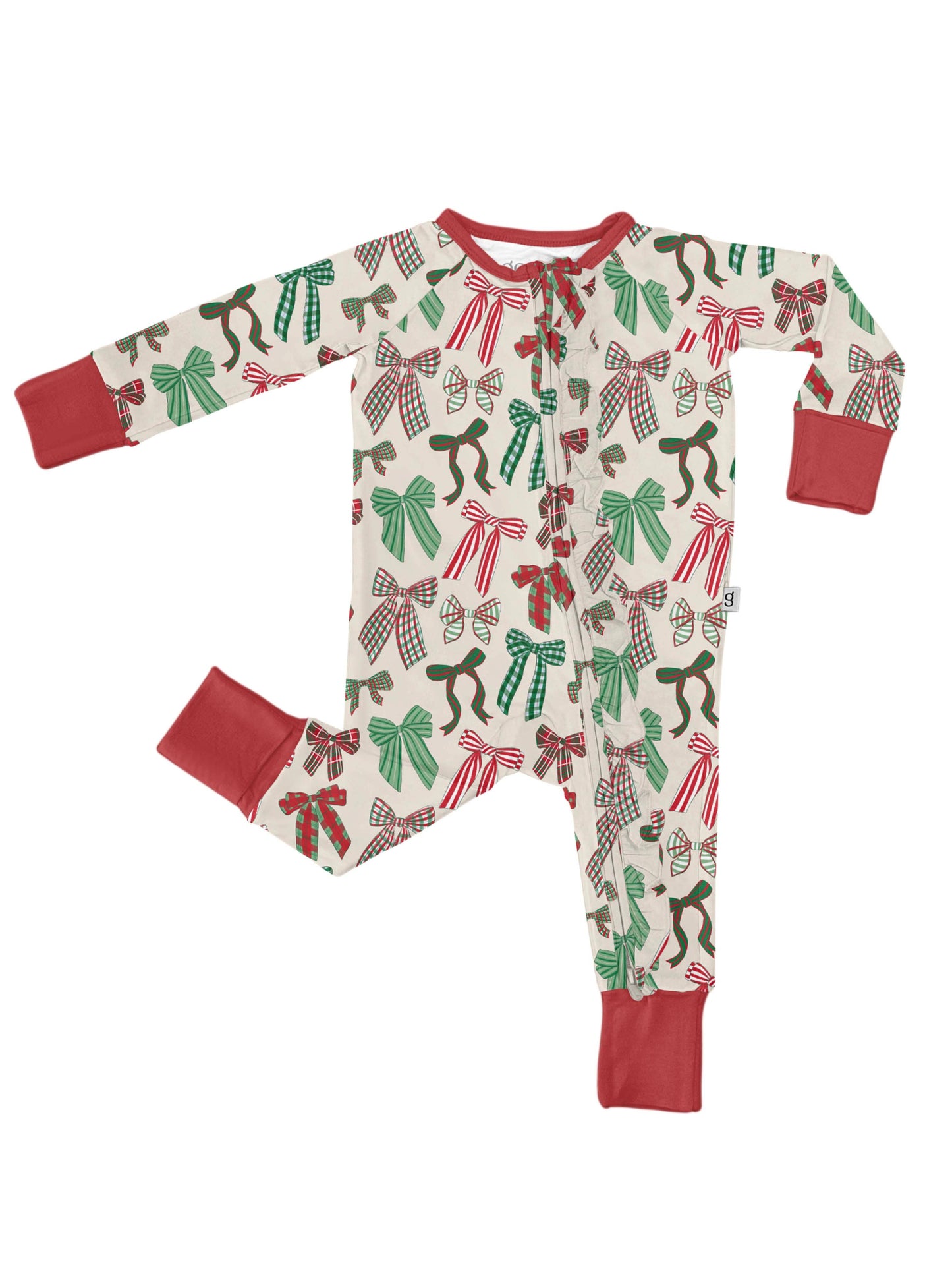 Holiday Bows  - LS Convertible Zip PJs: 0-3 mo