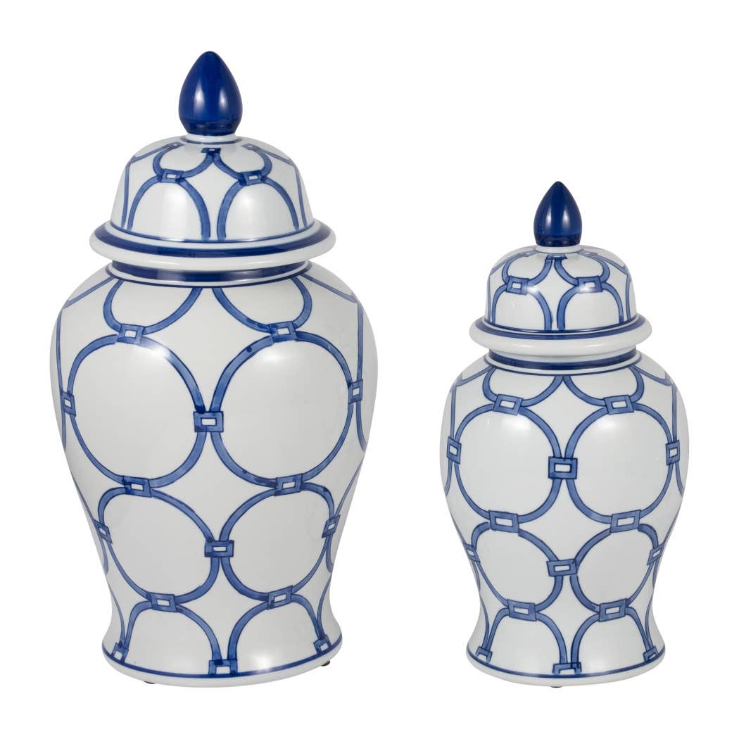 Ceramic Links Lidded Decorative Temple Jar - Blue, 14 in.