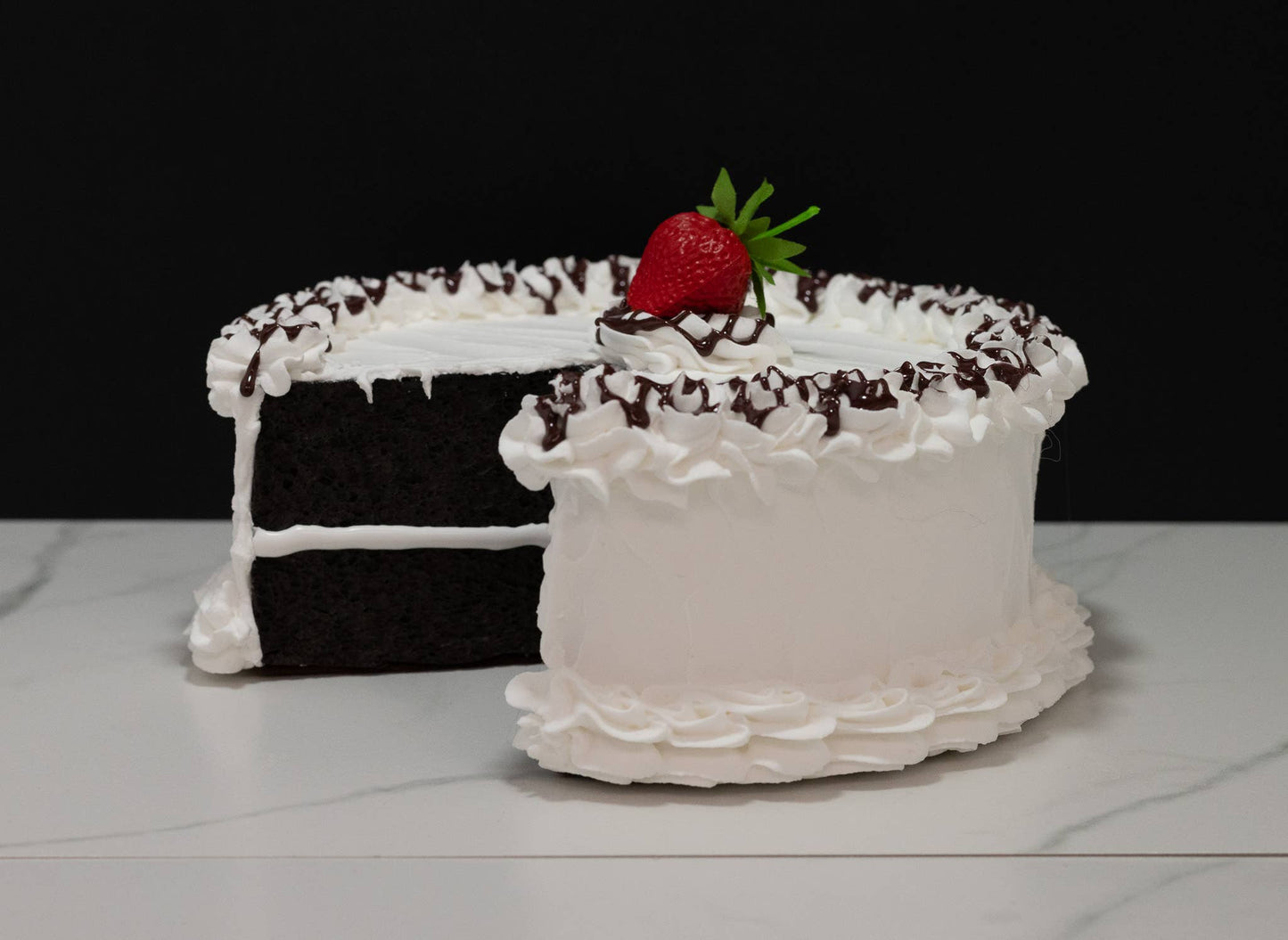 Large Fake Vanilla Cake with Slice Missing