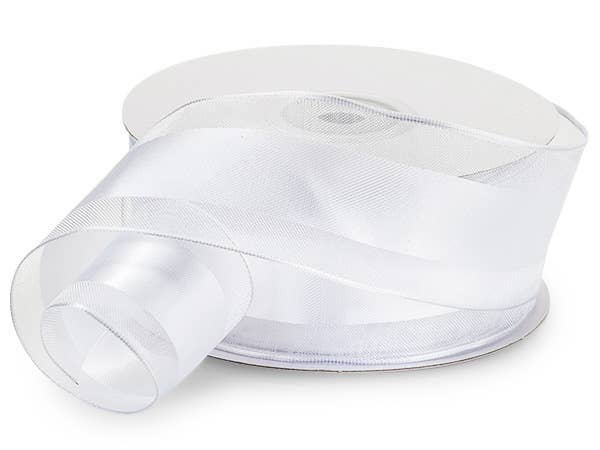 Wired Satin Stripe Sheer Ribbon: White / 1 Pack / 1-1/2"x25 yards