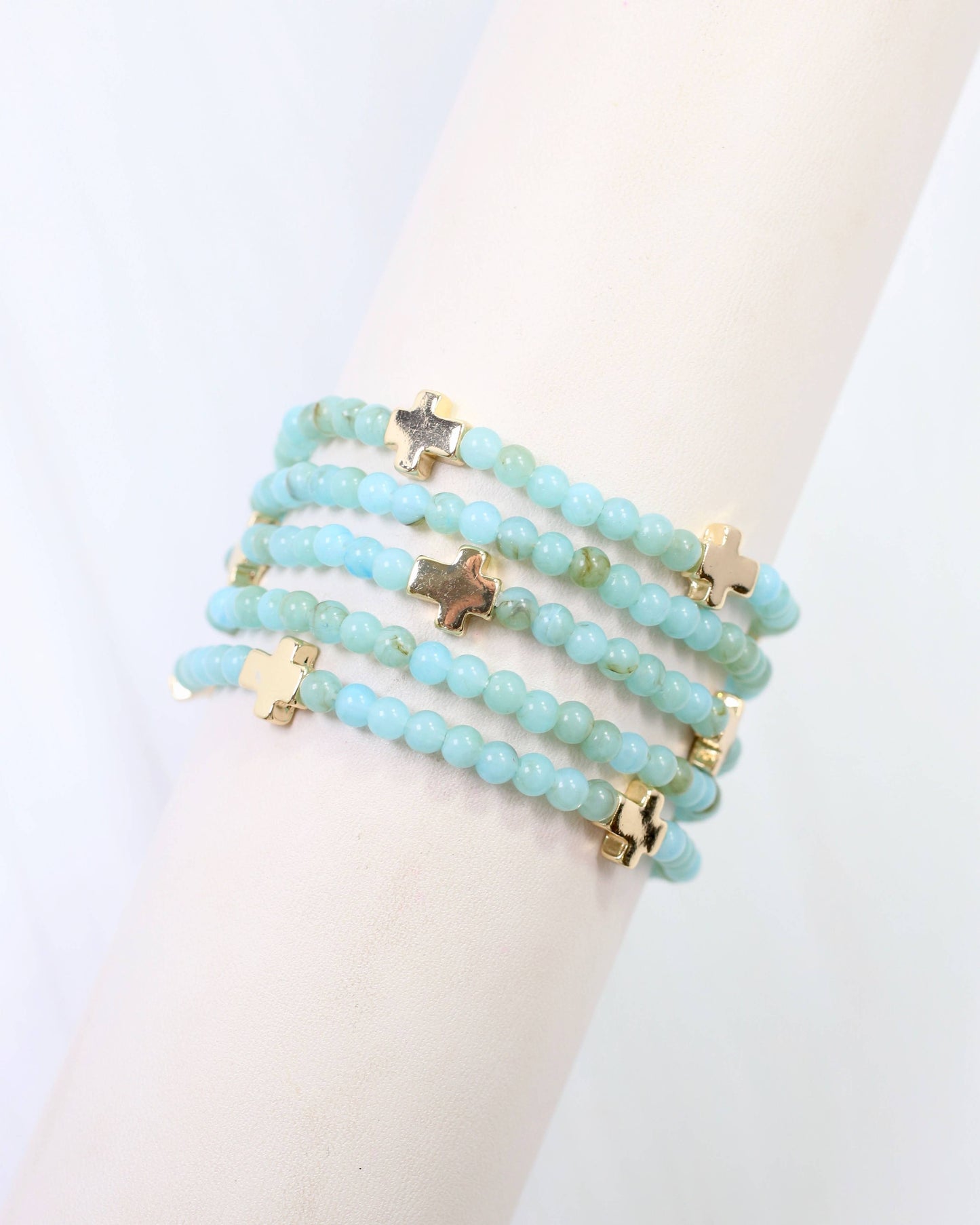 Flint Beaded Cross Stretch Bracelet Set Aqua