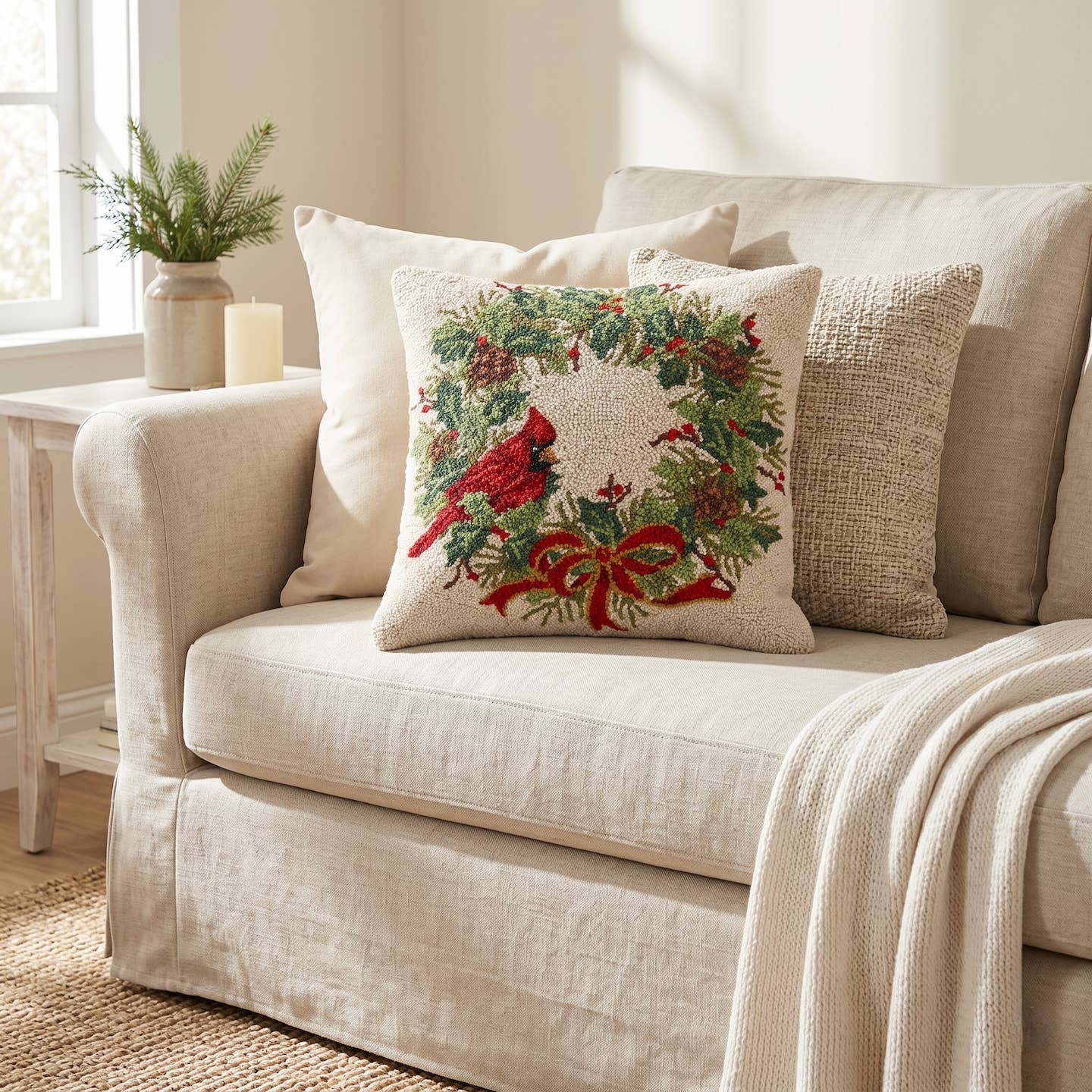 Cardinal Wreath Hook Pillow - The Pillow Shop
