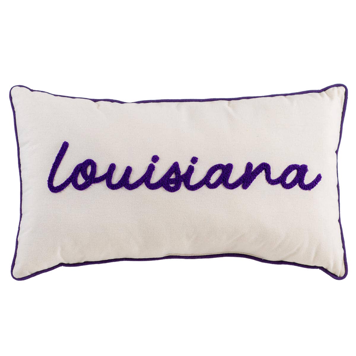 Louisiana Embroidered Pillow   Soft White/Purple   12.5x22.5