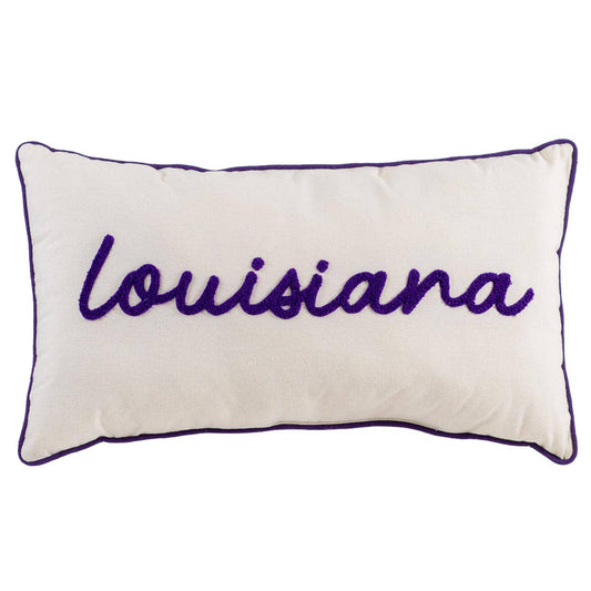 Louisiana Embroidered Pillow   Soft White/Purple   12.5x22.5