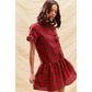 RED CHECKERED PLAID CHRISTMAS HOLIDAY MINI DRESS: RED CHECK / S