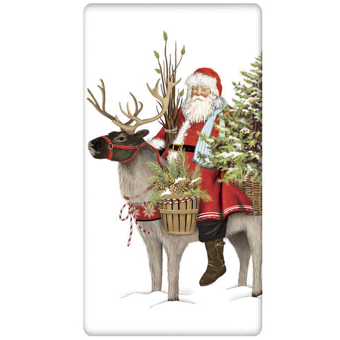 Pine Santa w/Reindeer Bagged Towel