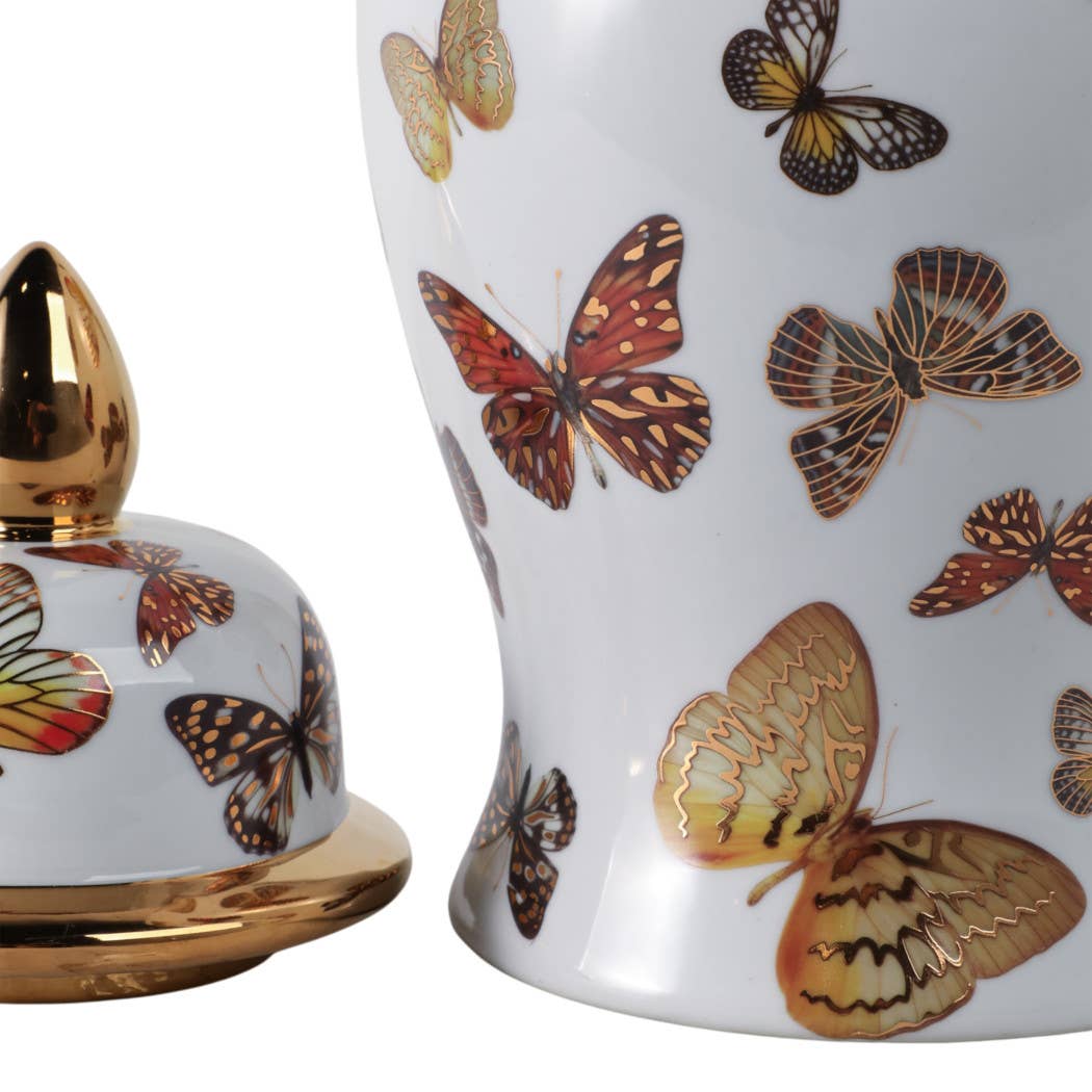 Multicolor 14x7 in. Ceramic Glam Temple Jar with Butterflies
