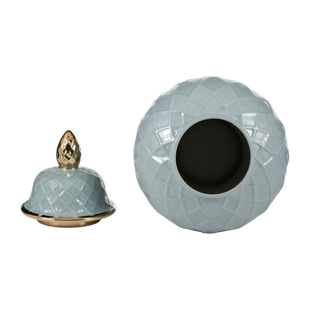 Blue/Gold 20 in. Ceramic Novelty Rope Temple Jar