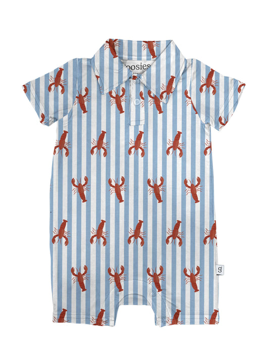 Little Pinchers Crawfish/Lobsters - SS Polo Romper: 6-12 mo