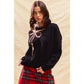 SEQUINS RIBBON CHRISTMAS HOLIDAY SWEATER TOP: BLACK/GOLD / S